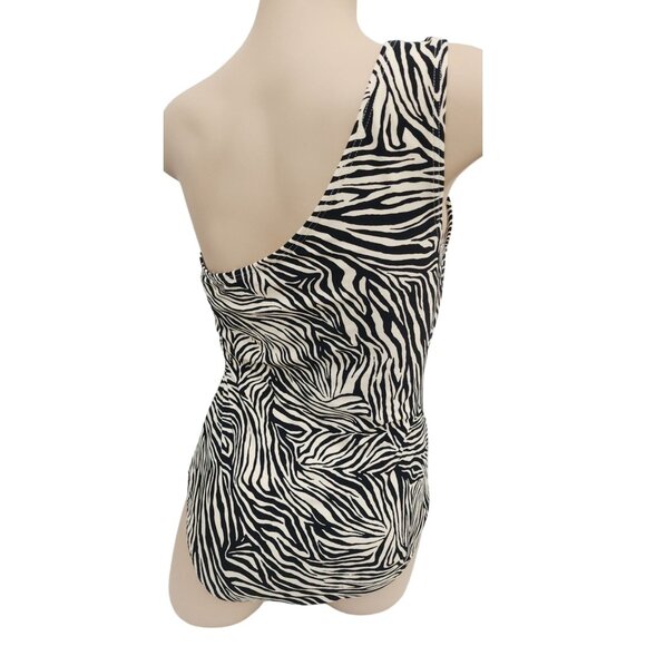Michael Kors NWT One Shoulder Swimsuit Zebra Print Ruched Sides 1 Piece 14 - Picture 4 of 7